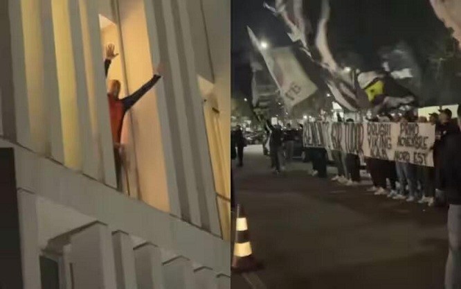 都體：尤文球迷來到酒店外支持新主帥，圖多爾向球迷們揮手致意