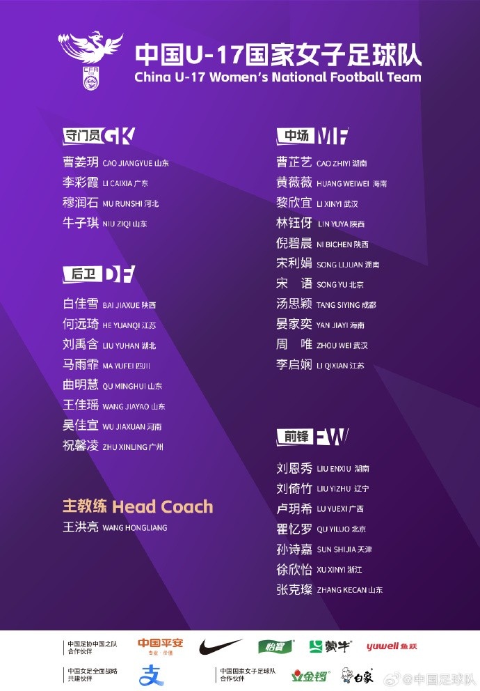 U17女足30人將在蘇州集訓(xùn)備戰(zhàn)世界杯，姜寧、朱挺擔(dān)任訓(xùn)練員